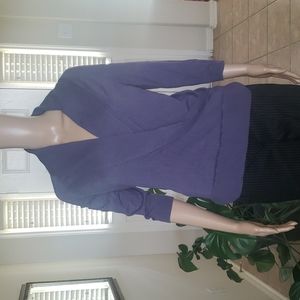 Ann Taylor m wrap quarter sleeve block ribbing